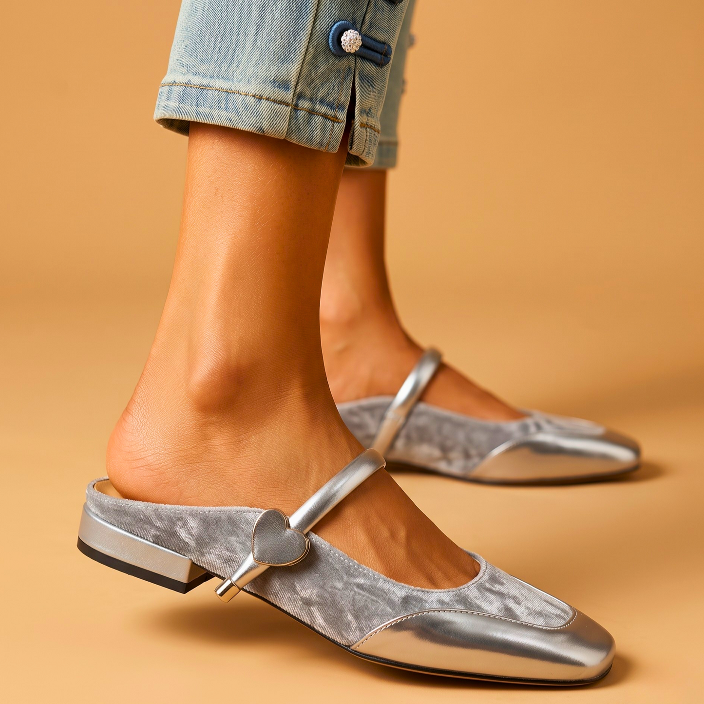 Amelia Heart Square-Toe Flats