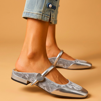 Amelia Heart Square-Toe Flats