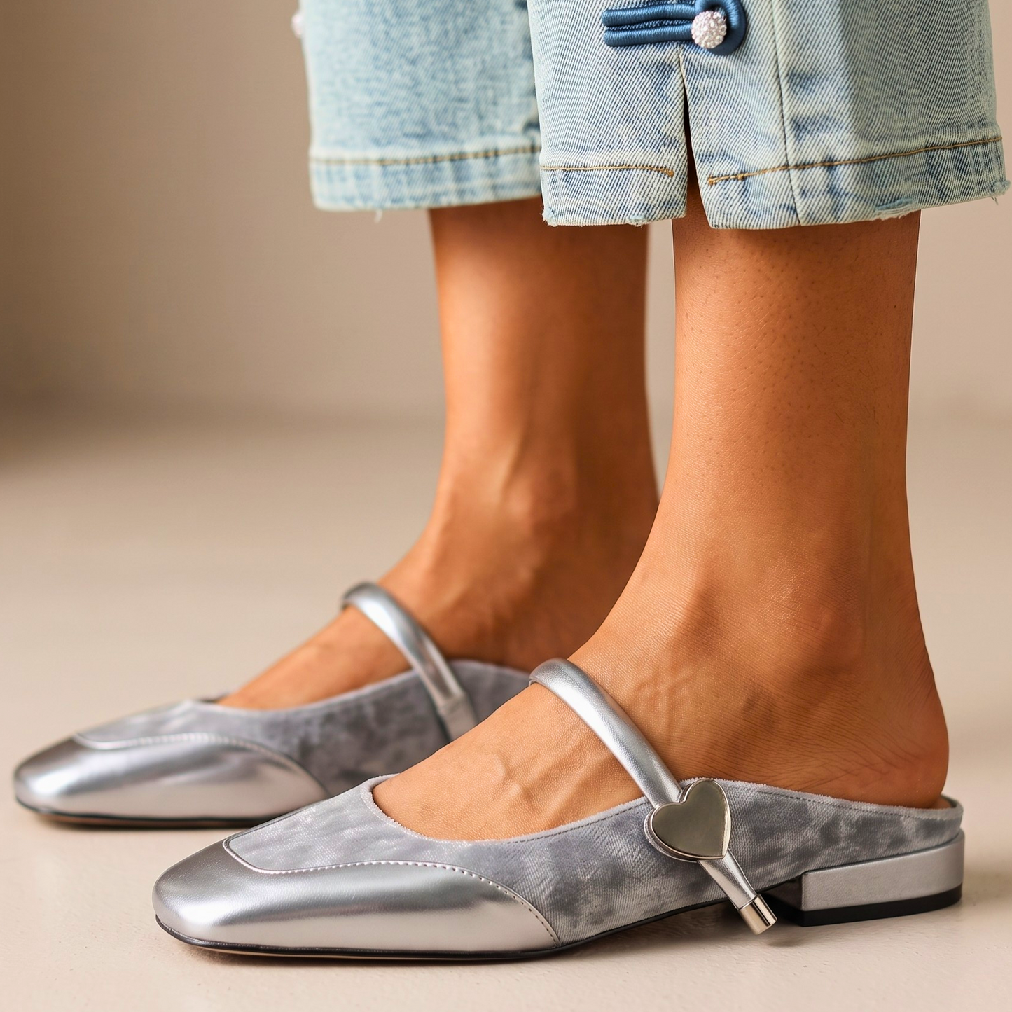 Amelia Heart Square-Toe Flats